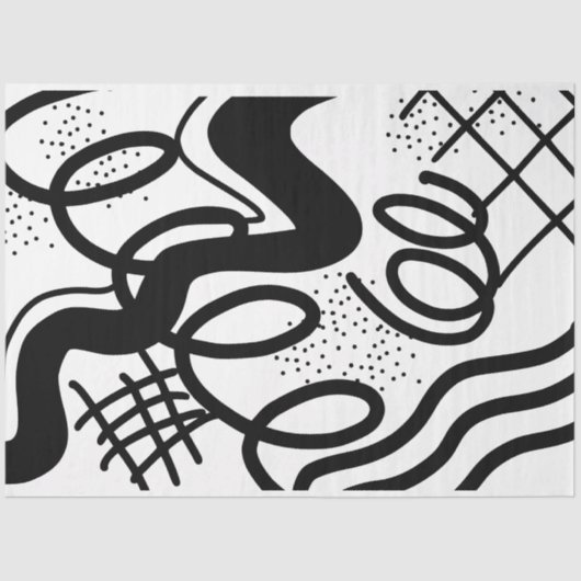 Artist Zwart Wit Grote Abstracte Wave Textuur Tissuepapier (Voorkant)