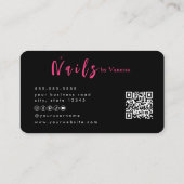 Artiste à ongles roses noir Qr Code Chic Carte de  (Dos)