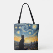 Artistic Black Cat & Celestial Town Reusable  Draagtas (Achterkant)