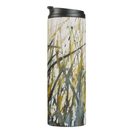 Artistic Blue Heron Waterverf in het onkruid Thermosbeker (Geroteerd rechts)