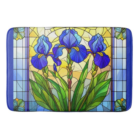 Artistic Blue Iris Floral Glas in lood Mat (Voorkant)