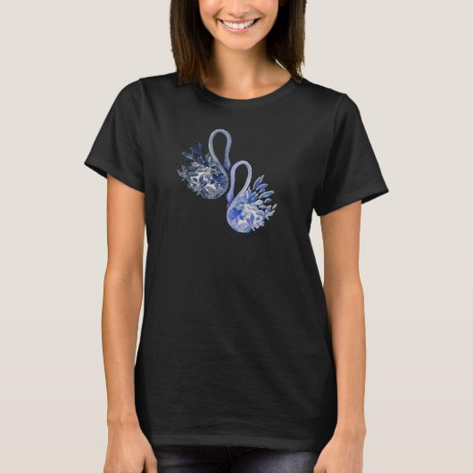 Artistic Blue Swans Waterverf T-shirt (Voorkant)