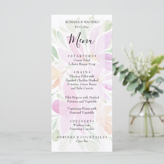 Artistic Blush Floral Waterverf Handbeschilderd Menu (Staand voorkant)