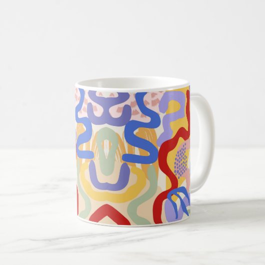Artistic Coffee Mok – Rood, Blauw & Geel (Voorkant rechts)