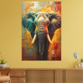 Artistic Elephant Portrait – Vibrant Oil Painting Canvas Afdruk (Insitu (Woonkamer))