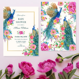 Artistic Flower pauw baby shower Kaart