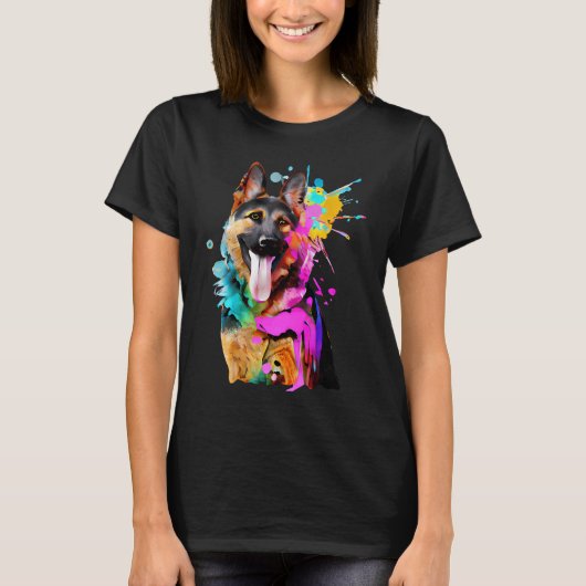 Artistic German Shepherd with Paint Splashes T-shirt (Voorkant)