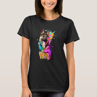 Artistic German Shepherd with Paint Splashes T-shirt