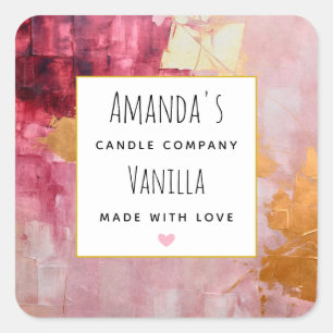 Artistic Gold en Pink Abstract Candle Business Vierkante Sticker