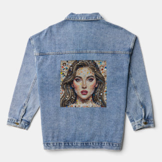 Artistic Mosaic Portrait – Unique Statement  Denim Jacket