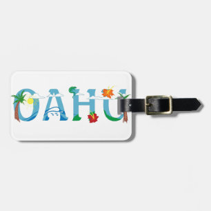 Artistic Oahu Hawaii woord art bagagelabel