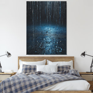 Artistic Rain Canvas – Abstract Zilveren Blauwe Mu Afdruk