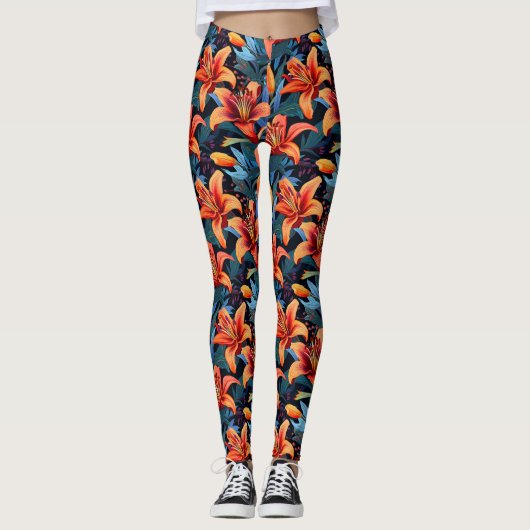Artistic Red Tiger Lilly Flower Leggings (Voorkant)