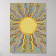 Artistic Retro Sunburst Minimalist Wavy Ray Poster
