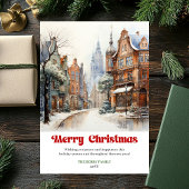 Artistic rustic holiday scene cozy winter city art feestdagenkaart