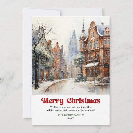 Artistic rustic holiday scene cozy winter city art feestdagenkaart (Voorkant)