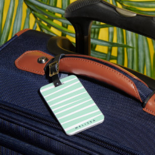 Artistic Stripes Blauwgroen Monogram Bagagelabel