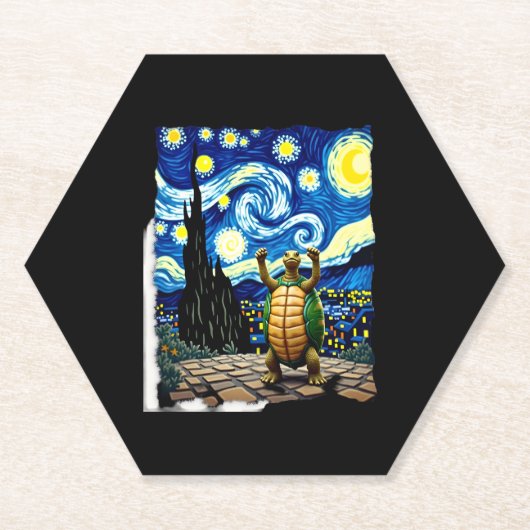 Artistic Turtle Shirt  Starry Night Turtle (1) Kartonnen Onderzetters (Voorkant)