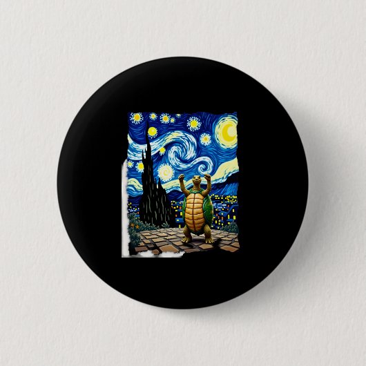 Artistic Turtle Shirt Starry Night Turtle (1) Ronde Button 5,7 Cm (Voorkant)