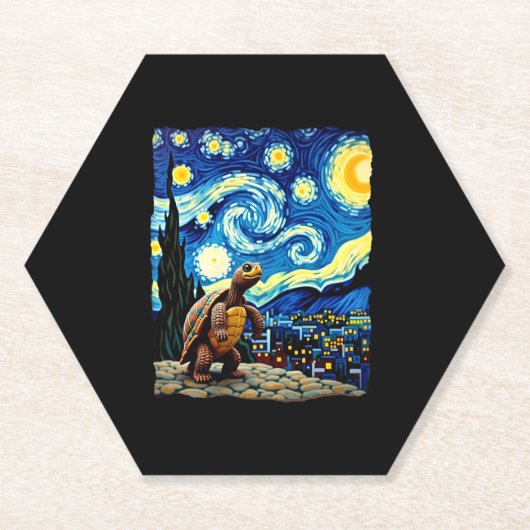 Artistic Turtle Shirt Starry Night Turtle (2) Kartonnen Onderzetters (Voorkant)