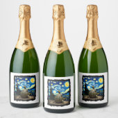 Artistic Turtle Shirt  Starry Night Turtle (2) Sparkling Wijnetiket (Flessen)