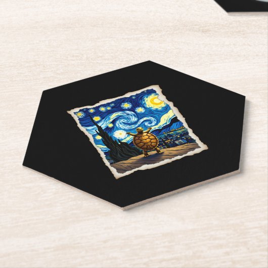 Artistic Turtle Shirt  Starry Night Turtle (3) Kartonnen Onderzetters (Schuin)