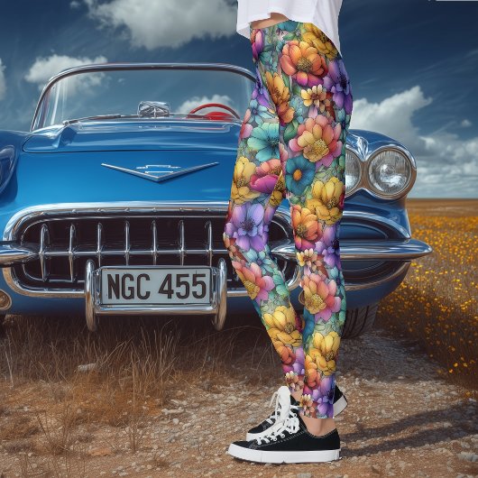 Artistic Watercolor Floral Leggings