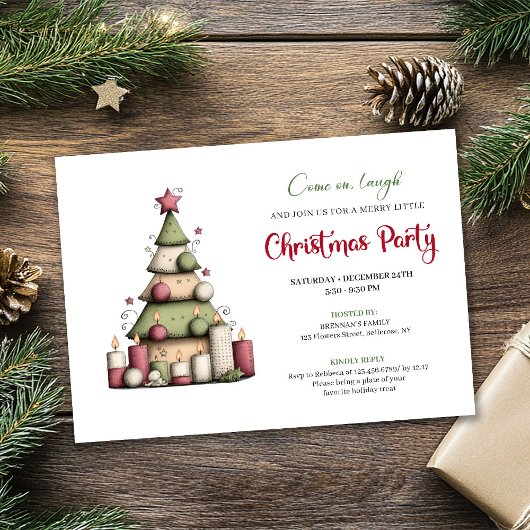 Artistic whimsical Christmas tree party invitation