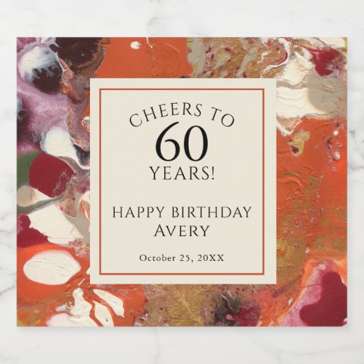 Artistiek Abstract Boho Kleurrijke 60ste Verjaarda Sparkling Wijnetiket (Enkel label)