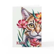 Artistiek Aquarelkatportret met Roze Bloemen
