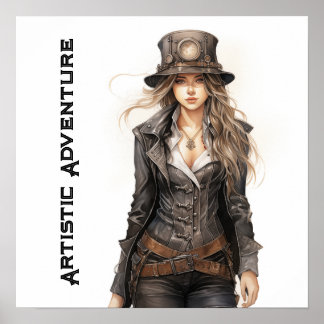 Artistiek Avontuur Steampunk Jonge Vrouw Poster