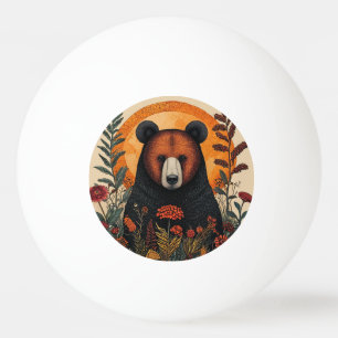 Artistiek Beer tussen levendige botanische bloemen Pingpongballen