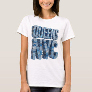 Artistiek blauw QUEENS NYC Slogan Design T-shirt