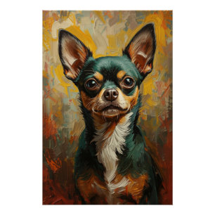 Artistiek Chihuahuaportret Levendig Olie Schilderi Perfect Poster