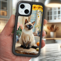 Artistiek geschilderd Siamese kat telefoon geval