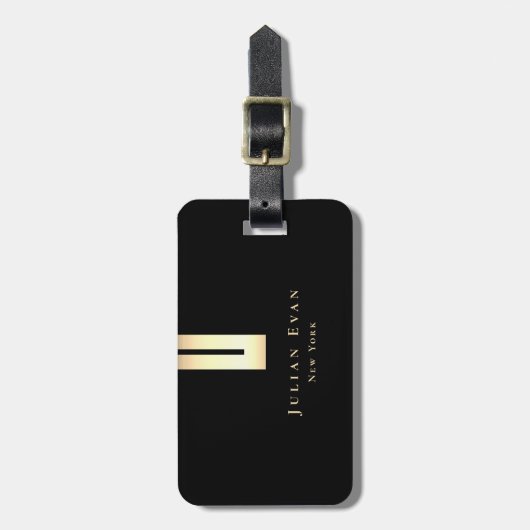 Artistiek Glanzend Goud Detail Monogram Zwart Bagagelabel (Voorkant verticaal)