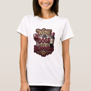 Artistiek Goud WIJN EN HONDEN BRENGEN ME GELUK T-shirt