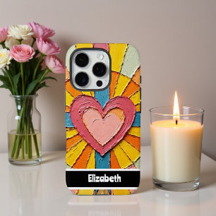 Artistiek hart met textuur en gepersonaliseerde na iPhone 16 pro hoesje
