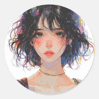 Artistiek Japans Meisje Portret Ronde Sticker