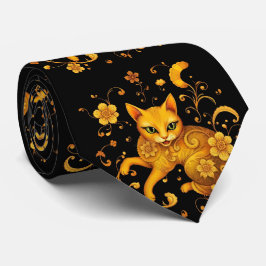 Artistiek kleurrijk art nouveau kattenpatroon stropdas