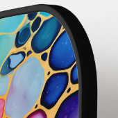 Artistiek, kleurrijk, regenboogalcohol en inkt pickleball paddle (Links Detail)