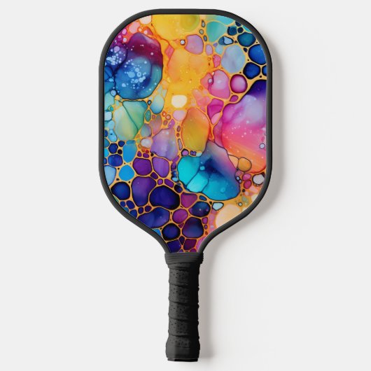 Artistiek, kleurrijk, regenboogalcohol en inkt pickleball paddle (Achterkant)