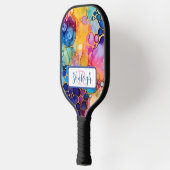 Artistiek, kleurrijk, regenboogalcohol en inkt pickleball paddle (Links)