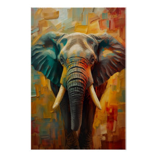 Artistiek Olifantportret – Levendige Olieverfschil Perfect Poster