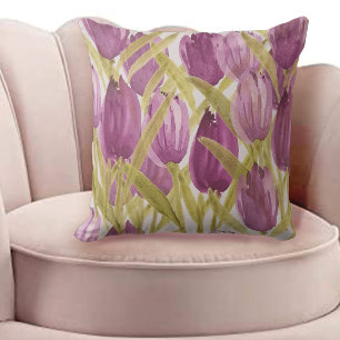 Artistiek Paarse Roze Tulp Waterverf Buitenkussen