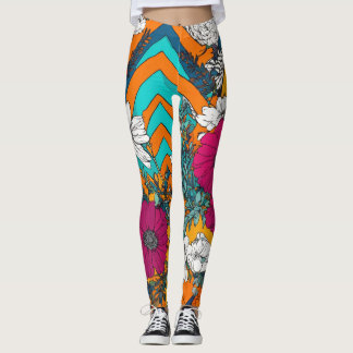 Artistiek patroon met kleurrijke bloemen Leggings