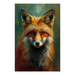 Artistiek Red Fox Portret – Levendig olieverfschil Perfect Poster