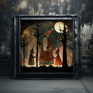 Artistiek Rood & Groen Woodland Zwart Santa Poster