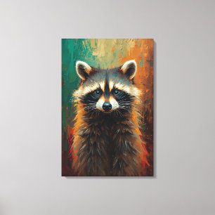 Artistiek Wasbeerportret – Levendige Olie Schilder Canvas Afdruk