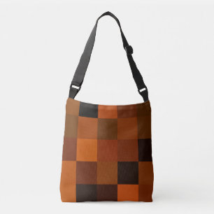  Artistiek zachte warme retro geruite bruine zwart Crossbody Tas